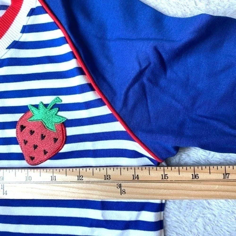Finding Foxtale Girls Varsity Bomber Jacket‎ 8 Navy Striped Strawberry Blokecore